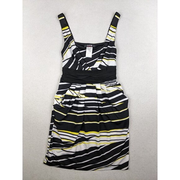 J.F.W. - WOMEN'S BLACK WHITE YELLOW STRIPED STRETCH KNIT DRESS - SIZE M - Picture 1 of 11